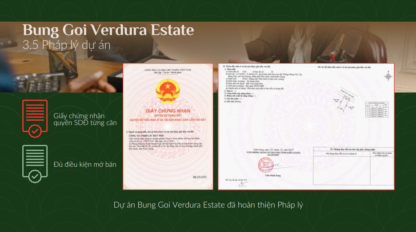 Dự án Búng Gội Verdura có hồ sơ pháp lý minh bạch, đầy đủ
